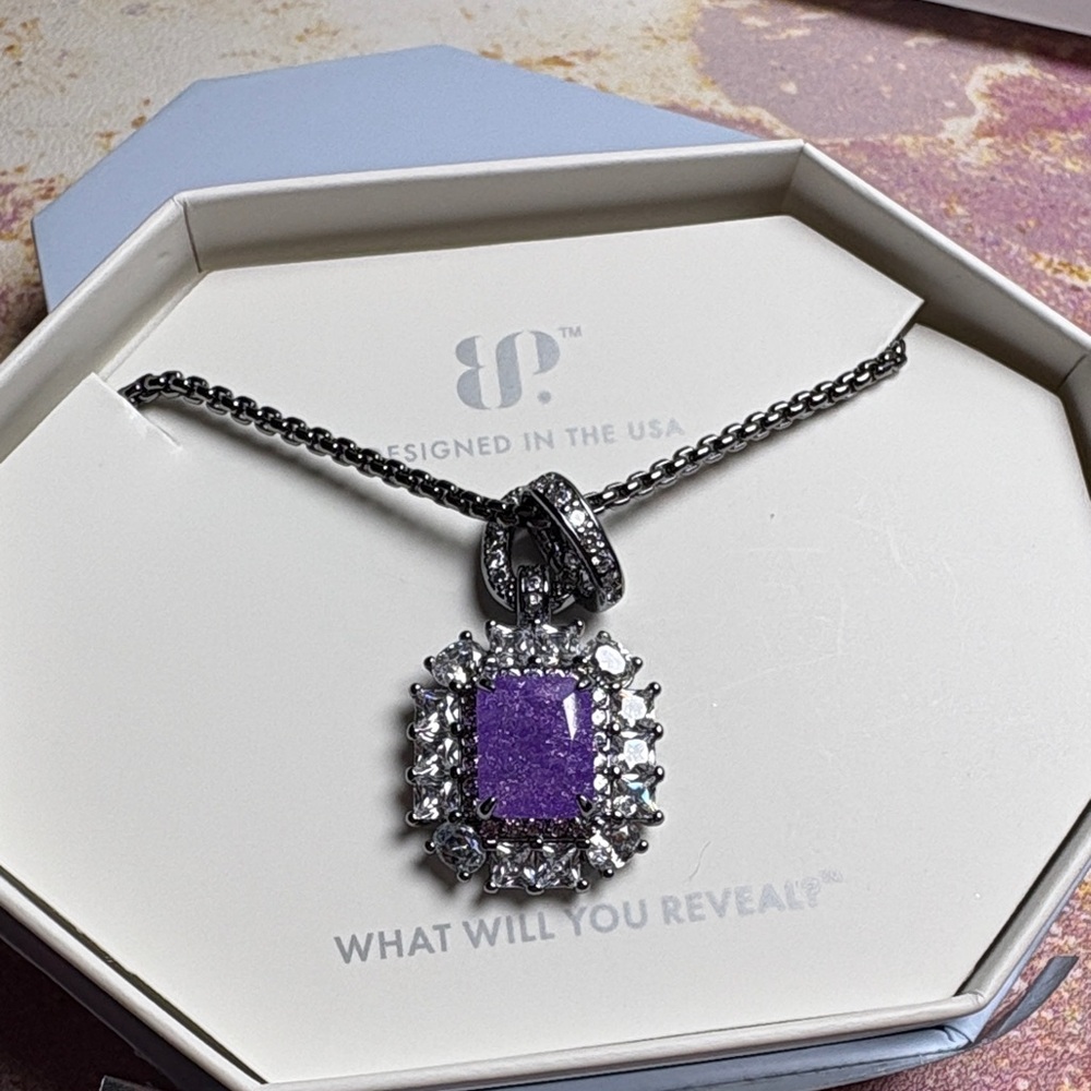 ✨NEW ✨Bomb Party Lab Created Iris Ice Crystal Pendant Necklace on Hematite Plati